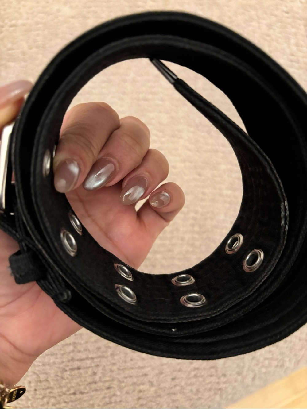 Marc Jacobs Black Grommet Canvas Belt with Silver Hardware